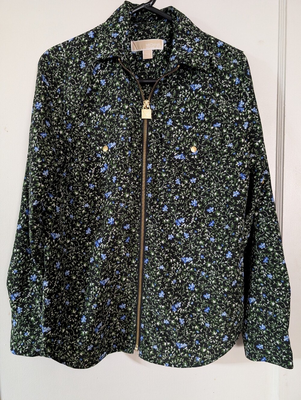 Michael Kors Black Floral Zip-Front Blouse
